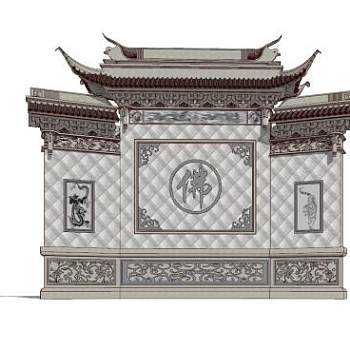 中式照壁传统建筑SU模型下载_sketchup草图大师SKP模型