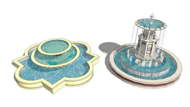 两个欧式喷泉水景SU模型下载_sketchup草图大师SKP模型