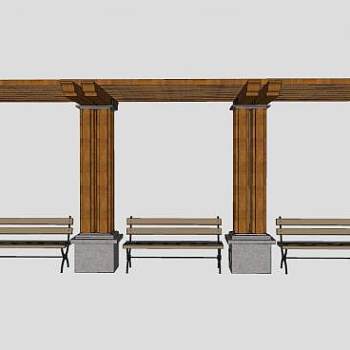 花架廊架户外椅SU模型下载_sketchup草图大师SKP模型