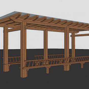 木制小区花架SU模型下载_sketchup草图大师SKP模型