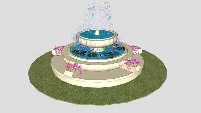 欧式喷泉水池水景SU模型下载_sketchup草图大师SKP模型