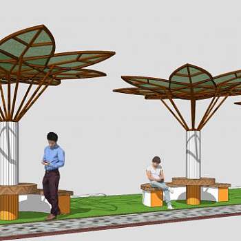 欧式特色座椅遮阳棚廊架SU模型下载_sketchup草图大师SKP模型