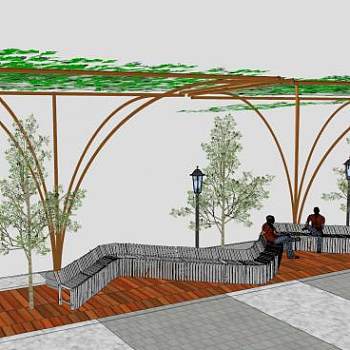 户外廊架长椅长凳SU模型下载_sketchup草图大师SKP模型