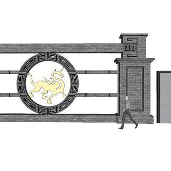 汉代中式景墙SU模型SU模型下载_sketchup草图大师SKP模型