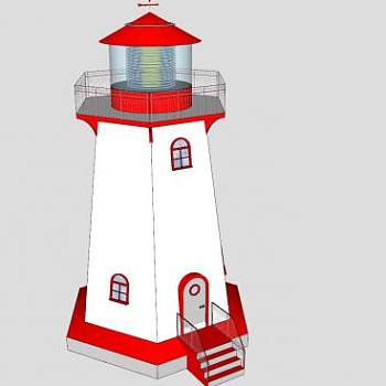 白色灯塔建筑SU模型下载_sketchup草图大师SKP模型