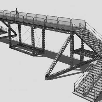 桁架搭建的人行天桥SU模型下载_sketchup草图大师SKP模型