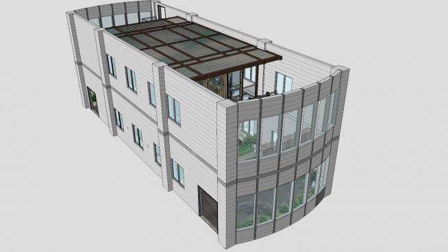 办公楼景观玻璃天台SU模型下载_sketchup草图大师SKP模型