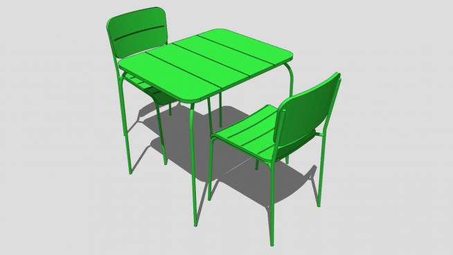 木质双人绿色餐桌SU模型下载_sketchup草图大师SKP模型