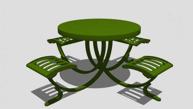 景区绿色桌椅组合SU模型下载_sketchup草图大师SKP模型