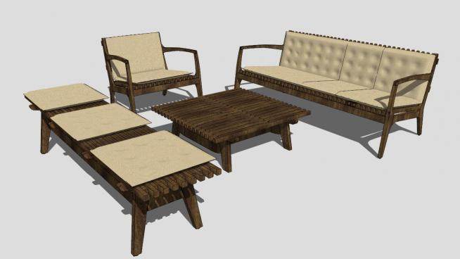 现代木质家具沙发组合SU模型下载_sketchup草图大师SKP模型