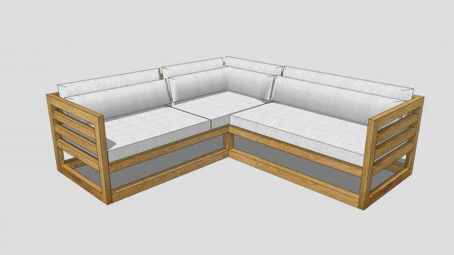 家庭木质转角沙发SU模型下载_sketchup草图大师SKP模型