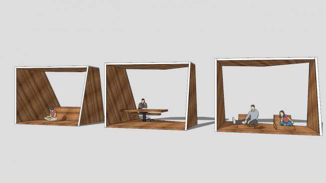 三款新中式方形木廊架设计SU模型下载_sketchup草图大师SKP模型