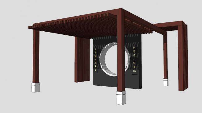 新中式木质廊架设计SU模型下载_sketchup草图大师SKP模型