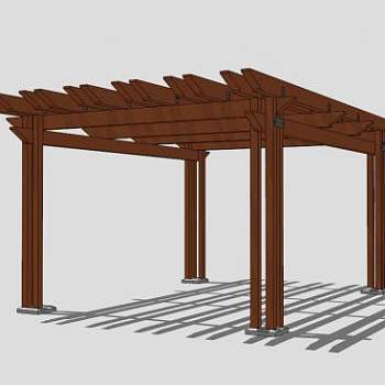 景区木质方形廊架SU模型下载_sketchup草图大师SKP模型