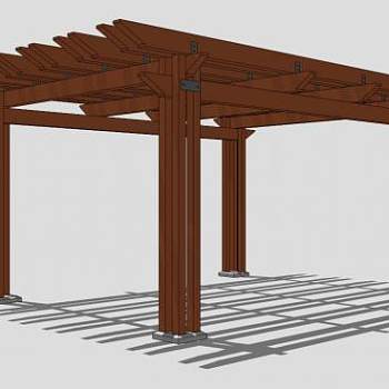 小区木质方形廊架SU模型下载_sketchup草图大师SKP模型