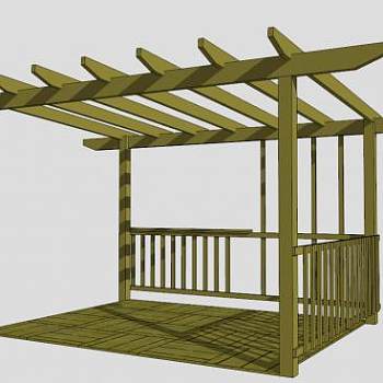 新中式景观方形防腐木廊架SU模型下载_sketchup草图大师SKP模型