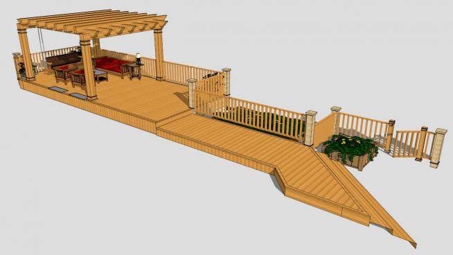 现代公园木结构方形廊架设计SU模型下载_sketchup草图大师SKP模型