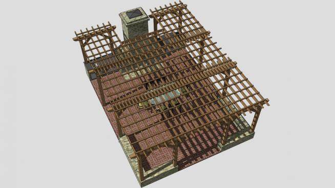 楼顶木结构方形廊架设计SU模型下载_sketchup草图大师SKP模型