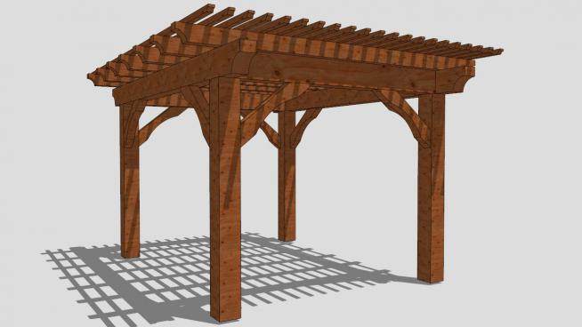 中式方形木廊架设计SU模型下载_sketchup草图大师SKP模型