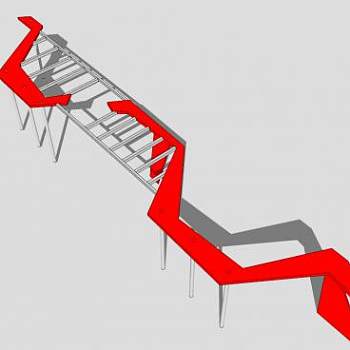 红色异形条形廊架SU模型下载_sketchup草图大师SKP模型
