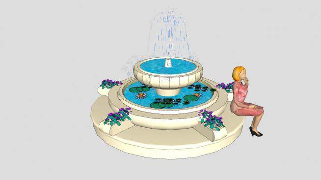 喷泉水池小景SU模型下载_sketchup草图大师SKP模型