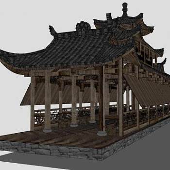 廊桥风雨桥的SU模型下载_sketchup草图大师SKP模型