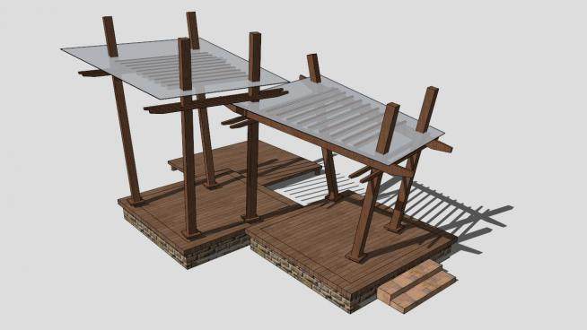 木质景观廊架设计SU模型下载_sketchup草图大师SKP模型