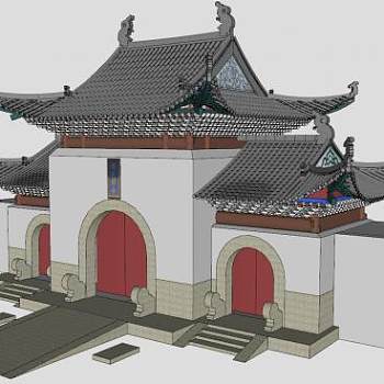 归元寺庙大门古建SU模型下载_sketchup草图大师SKP模型