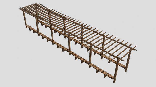 木质条形廊架长廊SU模型下载_sketchup草图大师SKP模型