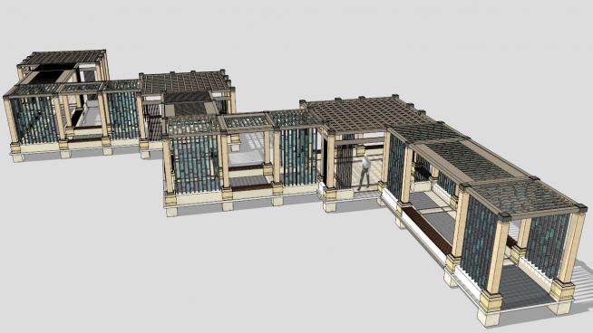 中式古建条形木廊架SU模型下载_sketchup草图大师SKP模型