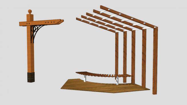 木质廊架设计SU模型下载_sketchup草图大师SKP模型