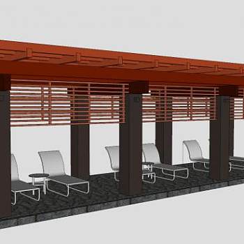 中式廊架和座椅SU模型下载_sketchup草图大师SKP模型
