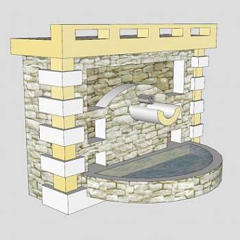 欧式小型流水景墙SU模型下载_sketchup草图大师SKP模型
