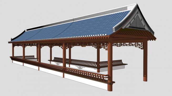 中式古建木结构廊架设计SU模型下载_sketchup草图大师SKP模型