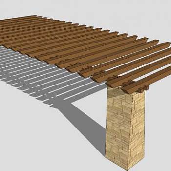 现代防腐木条形廊架设计SU模型下载_sketchup草图大师SKP模型