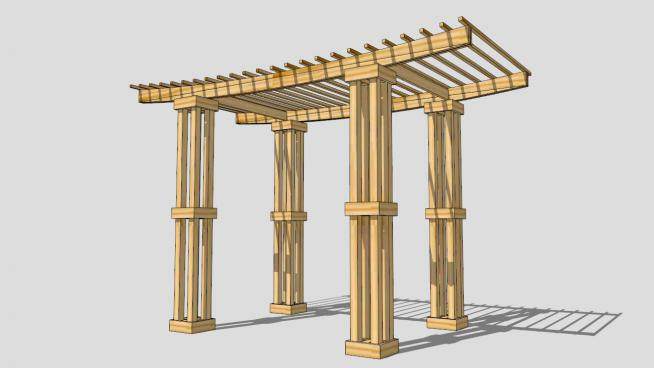 木结构条形廊架设计SU模型下载_sketchup草图大师SKP模型