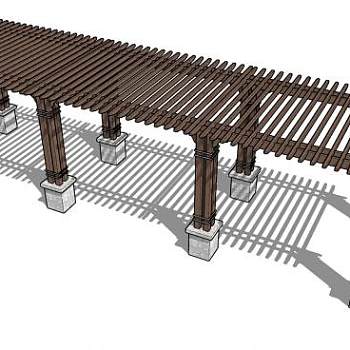 双臂防腐木花架SU模型下载_sketchup草图大师SKP模型