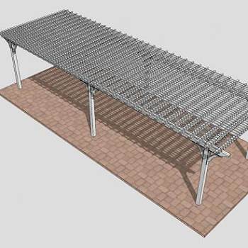 户外白色条形廊架SU模型下载_sketchup草图大师SKP模型