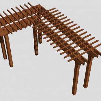 木质景观条形廊架SU模型下载_sketchup草图大师SKP模型