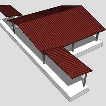 户外防腐木条形廊架SU模型下载_sketchup草图大师SKP模型