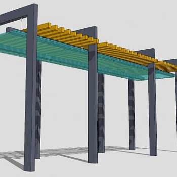 户外创意条形廊架SU模型下载_sketchup草图大师SKP模型