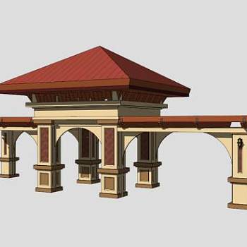 欧式建筑条形廊架SU模型下载_sketchup草图大师SKP模型