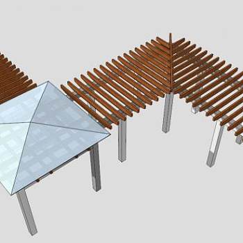 现代条形木廊架设计SU模型下载_sketchup草图大师SKP模型