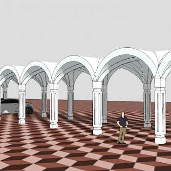 欧式廊架停车棚SU模型下载_sketchup草图大师SKP模型