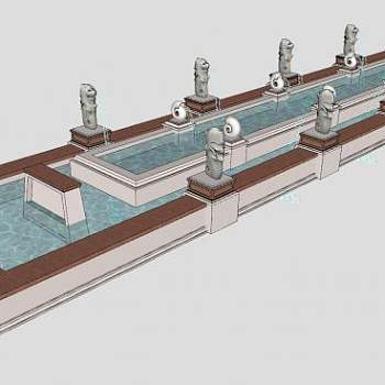 现代中式喷水水池SU模型下载_sketchup草图大师SKP模型