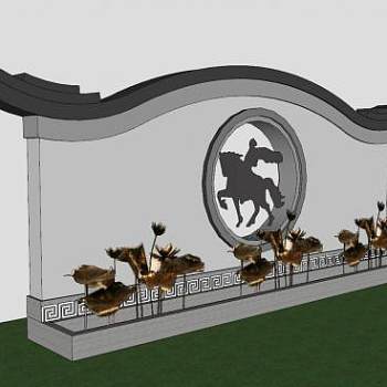 新中式景墙荷叶雕塑SU模型下载_sketchup草图大师SKP模型