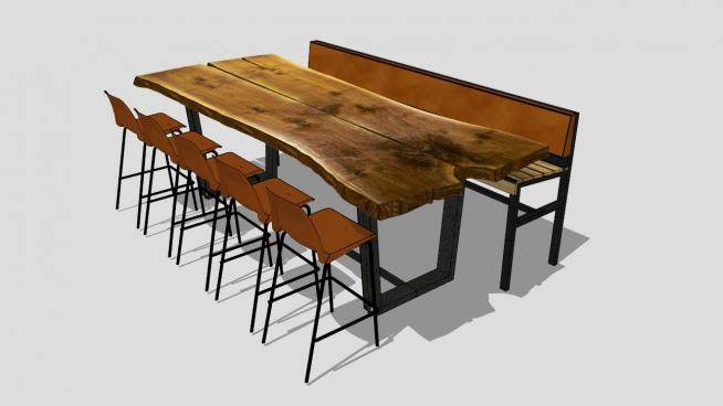 木质散座桌椅组合SU模型下载_sketchup草图大师SKP模型