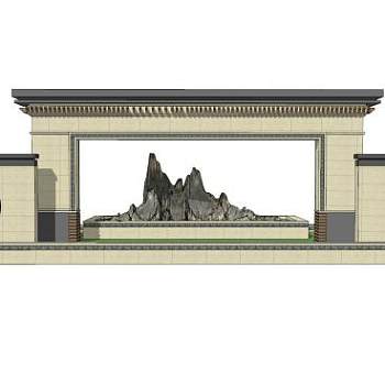 新中式窗花景观墙SU模型下载_sketchup草图大师SKP模型