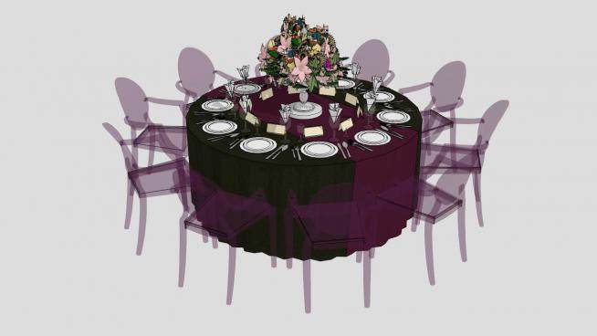 紫色散座餐桌SU模型下载_sketchup草图大师SKP模型