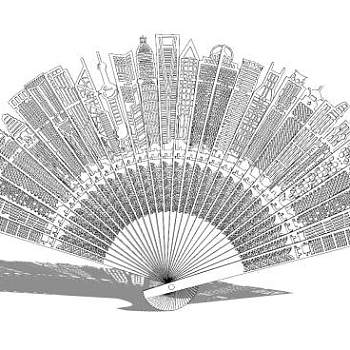 城市折扇雕塑SU模型下载_sketchup草图大师SKP模型